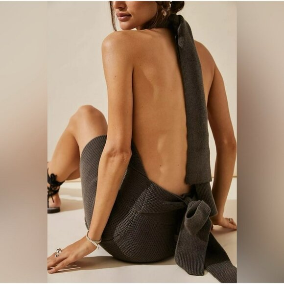 Free People Beach Orchid Convertible Low Back Ribbed Sweater Dress Olive Size Sm - Picture 9 of 11